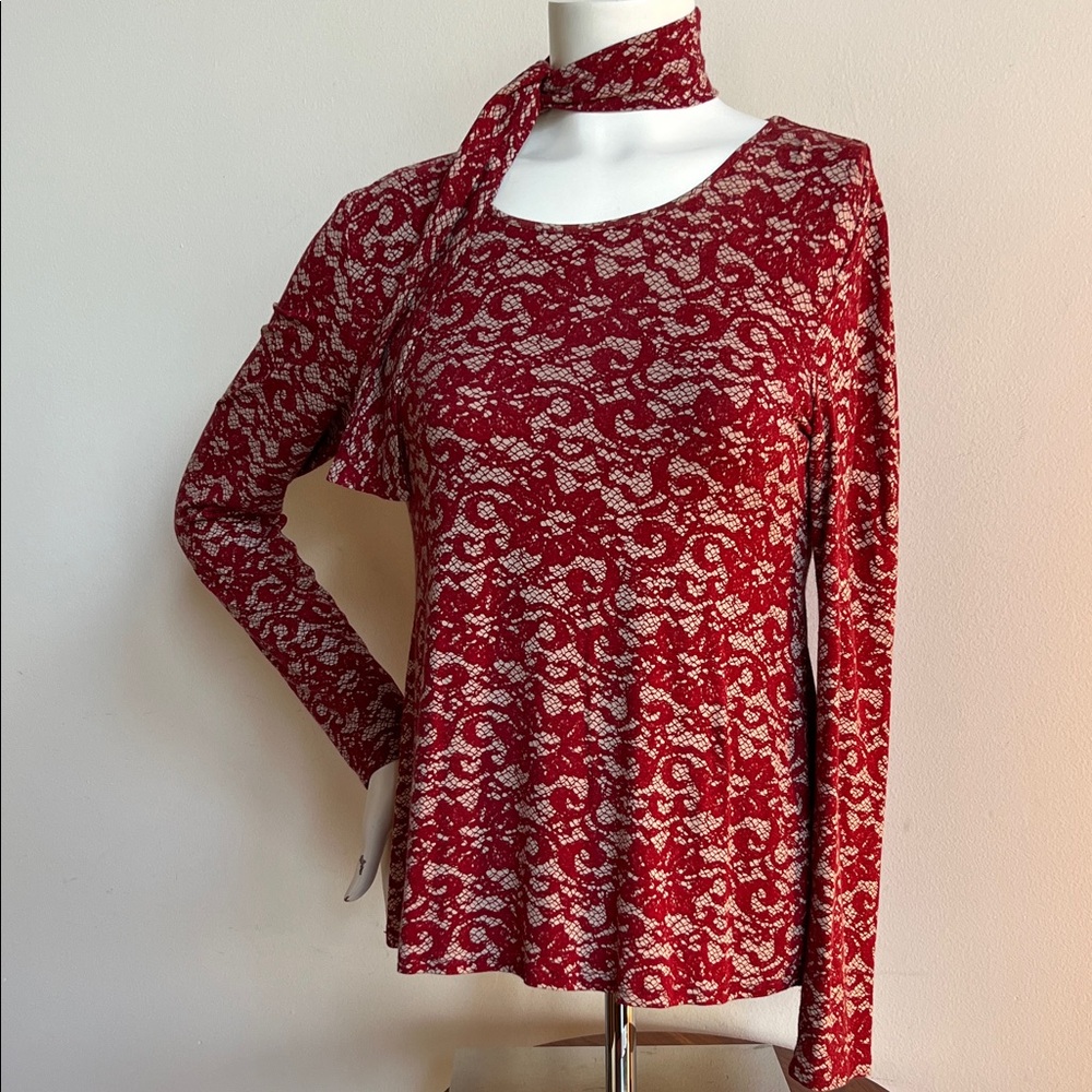 J. Jill Red Lace Women's Blouse with Scarf